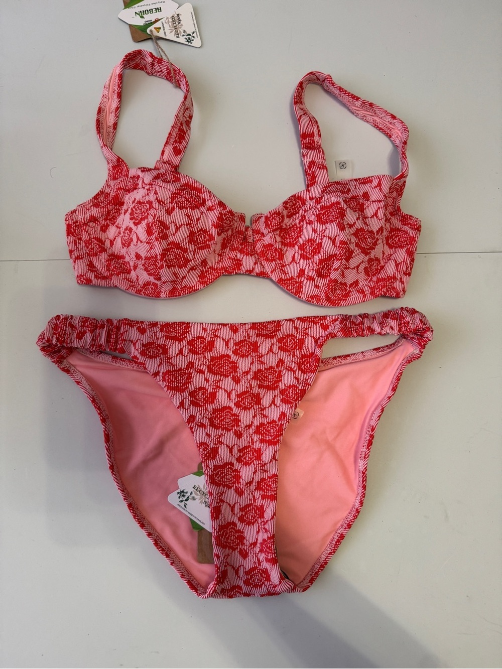 Red Floral Lace Two-Piece Bikini Set